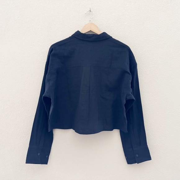Me + Em Cheesecloth Cropped Shirt Button Up Long Sleeve Classic Minimalist 6 NWT - Picture 5 of 14
